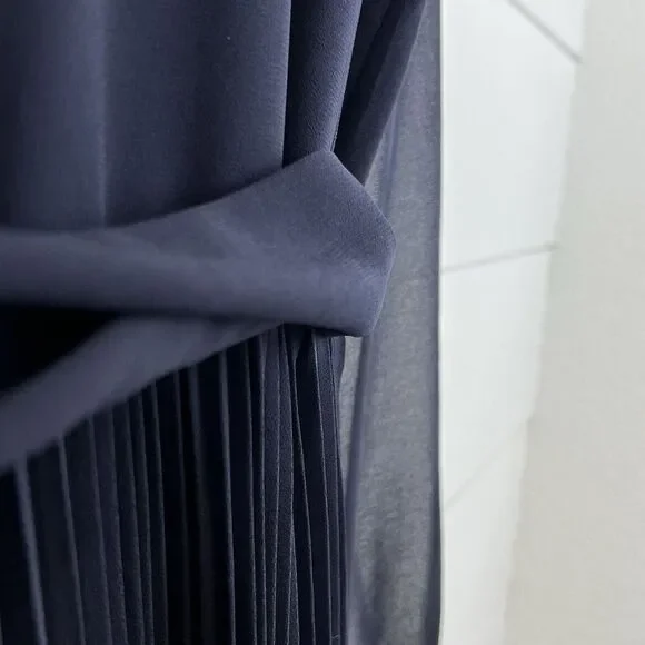 Badgley Mischka Collection Long Sleeve Pleated Wrap Gown Maxi Dress Midnight 4 - Picture 11 of 11